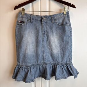 Bubblegum Denim Ruffle Skirt Vintage Y2K Sz 5/6 Distressed Jean Cowgirl Boho